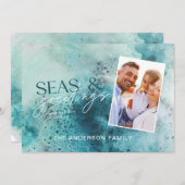 Turquoise-kerstzeeen en groeten-modern chic H Feestdagenkaart (Voorkant / Achterkant)