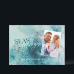 Turquoise-kerstzeeen en groeten-modern chic H Feestdagenkaart<br><div class="desc">Tropische warme turquoise waterverf kerstzeeen & groeten het moderne,  elegante,  leuke vakantiekaartontwerp. Elegant blauw en koraal zee schelp.</div>