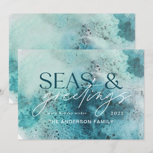 Turquoise-kerstzeeen en groeten-modern kerkgenoots feestdagenkaart (Voorkant / Achterkant)
