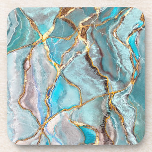 Turquoise Kintsugi Geode, Blue Gold Ocean Bier Onderzetter