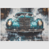 Turquoise Kleur Vintage Auto Decoupage Tissuepapier (Voorkant)
