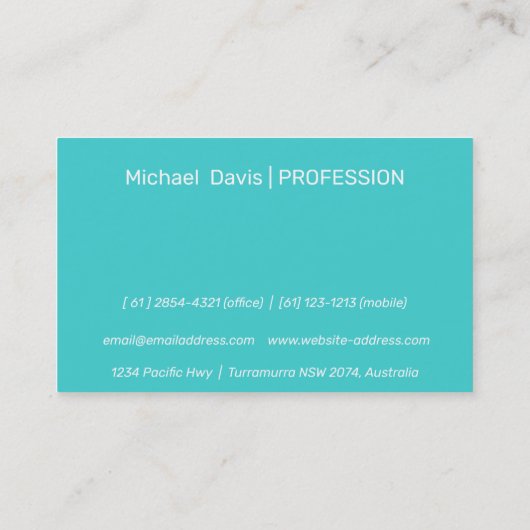 Turquoise kleur visitekaartje (Achterkant)