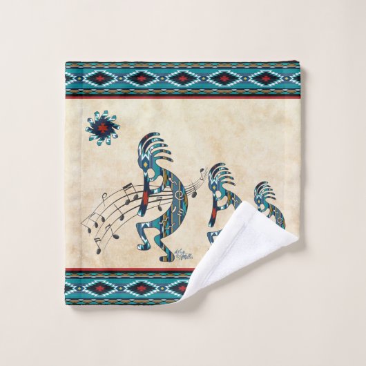 Turquoise Kokopelli Bath Towel Set Bad Handdoek (Wasdoekje)