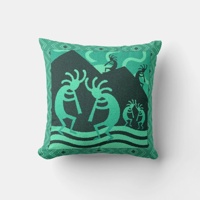 Turquoise Kokopelli Buitenkussen (Voorkant)