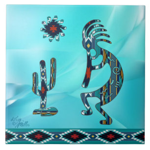Turquoise Kokopelli Ceramic Tile Tegeltje