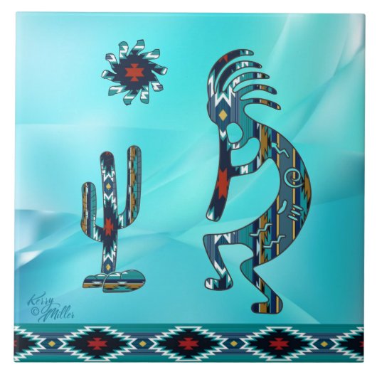 Turquoise Kokopelli Ceramic Tile Tegeltje (Voorkant)