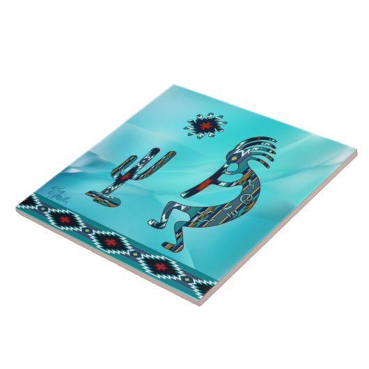 Turquoise Kokopelli Ceramic Tile Tegeltje (Zijkant)