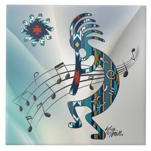 Turquoise Kokopelli Ceramic Tile Tegeltje (Voorkant)