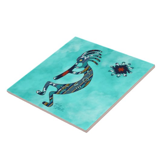 Turquoise Kokopelli Ceramic Tile Tegeltje (Zijkant)