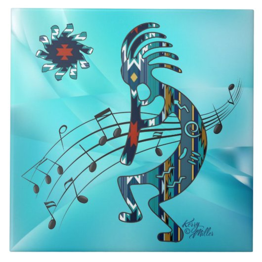 Turquoise Kokopelli Ceramic Tile Tegeltje (Voorkant)
