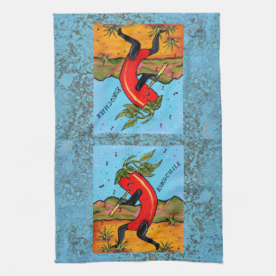 Turquoise Kokopelli Chili Chili Pepper Fun Towel Theedoek