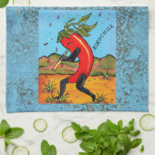 Turquoise Kokopelli Chili Pepper Fun Towel Theedoek (Gevouwen)
