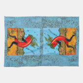 Turquoise Kokopelli Chili Pepper Fun Towel Theedoek (Horizontaal)