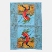 Turquoise Kokopelli Chili Pepper Fun Towel Theedoek (Verticaal)