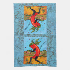 Turquoise Kokopelli Chili Pepper Fun Towel Theedoek