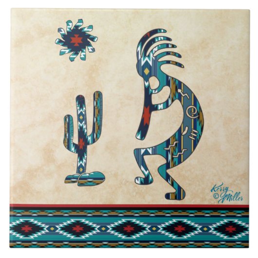 Turquoise Kokopelli Keramische tegels Tegeltje (Voorkant)