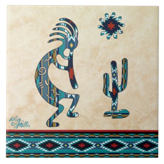 Turquoise Kokopelli Keramische tegels Tegeltje (Voorkant)
