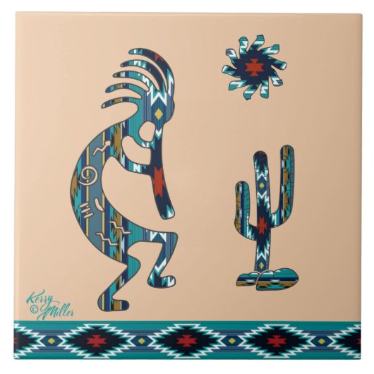 Turquoise Kokopelli Keramische tegels Tegeltje (Voorkant)