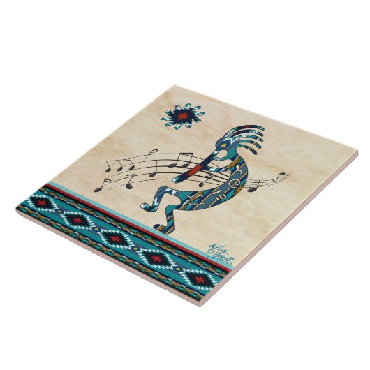 Turquoise Kokopelli Keramische tegels Tegeltje (Zijkant)
