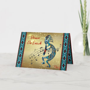 Turquoise Kokopelli Kerstkaart Feestdagen Kaart