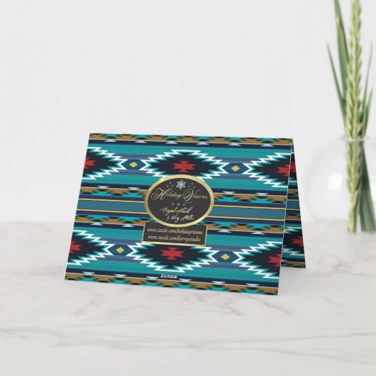 Turquoise Kokopelli Kerstkaart Feestdagen Kaart (Achterkant)