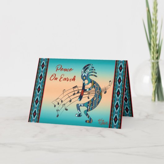 Turquoise Kokopelli Kerstkaart Feestdagen Kaart (Voorkant)