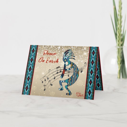 Turquoise Kokopelli Kerstkaart Feestdagen Kaart (Voorkant)