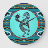 Turquoise Kokopelli Large Clock Grote Klok (Voorkant)