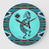 Turquoise Kokopelli Large Clock Grote Klok (Voorkant)