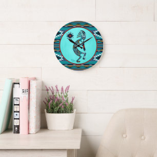 Turquoise Kokopelli Large Clock Grote Klok