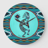 Turquoise Kokopelli Large Clock Grote Klok (Voorkant)