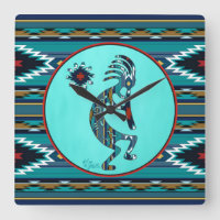 Turquoise Kokopelli Large Wall Clock