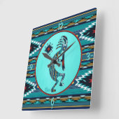 Turquoise Kokopelli Large Wall Clock Vierkante Klok (Hoek)