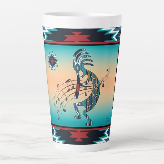 Turquoise Kokopelli Latte Mok (Voorkant)