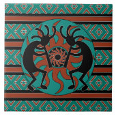 Turquoise Kokopelli Tribal Sun Zuidwest Tegeltje (Voorkant)