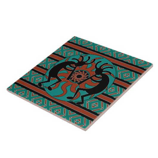 Turquoise Kokopelli Tribal Sun Zuidwest Tegeltje (Zijkant)