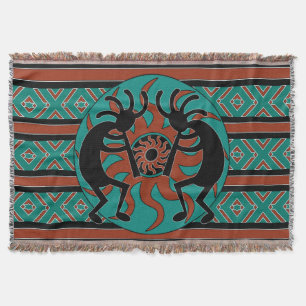 Turquoise Kokopelli Tribal Zuidwest Design Deken