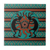 Turquoise Kokopelli zuidwestelijke keramische Tege Tegeltje (Voorkant)