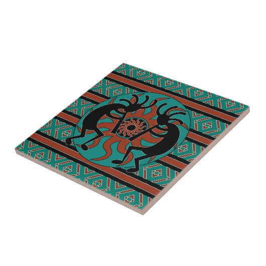 Turquoise Kokopelli zuidwestelijke keramische Tege Tegeltje (Zijkant)