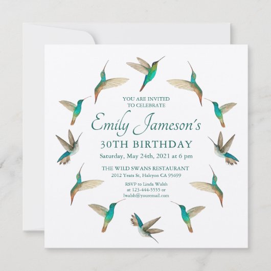 Turquoise kolibries Verjaardagsuitnodiging Kaart (Voorkant)