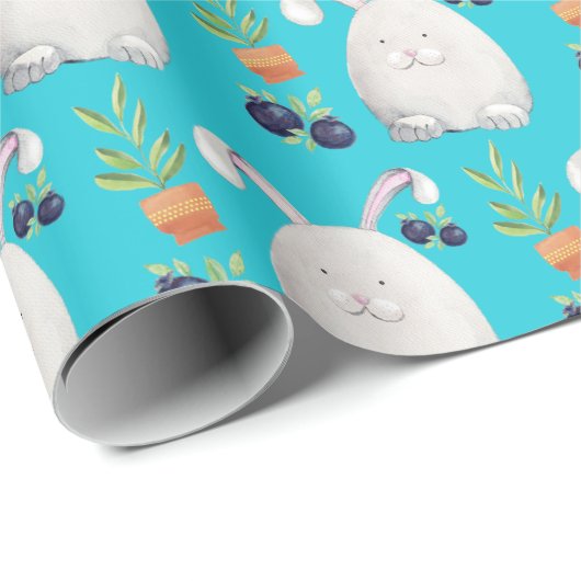 Turquoise konijntje kleurrijke Waterverf Cadeaupapier (Rol Hoek)