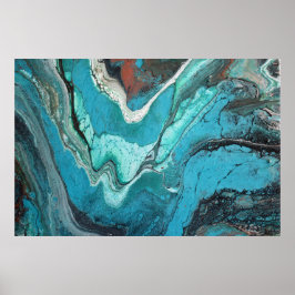 Turquoise Koper Vloeibare Marmeren Acryl Kunst Abs Poster