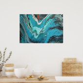 Turquoise Koper Vloeibare Marmeren Acryl Kunst Abs Poster (Keuken)