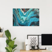 Turquoise Koper Vloeibare Marmeren Acryl Kunst Abs Poster (Thuiskantoor)