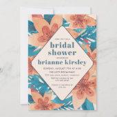 Turquoise Koraal Bloemige Waterverf Bruidsdouche Kaart (Voorkant)