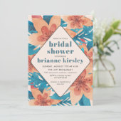 Turquoise Koraal Bloemige Waterverf Bruidsdouche Kaart (Staand voorkant)