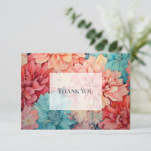 Turquoise, Koraal en Champagne Bloemen Bedankkaart (Staand voorkant)