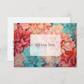 Turquoise, Koraal en Champagne Bloemen Bedankkaart (Voorkant / Achterkant)