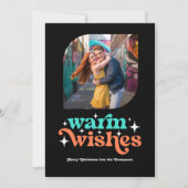 Turquoise & Koraal Moderne Retro Kerst Foto Feestdagenkaart (Voorkant)