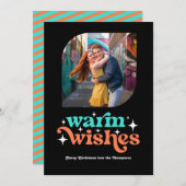 Turquoise & Koraal Moderne Retro Kerst Foto Feestdagenkaart (Voorkant / Achterkant)